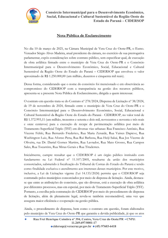 NOTA DE ESCLARECIMENTO
